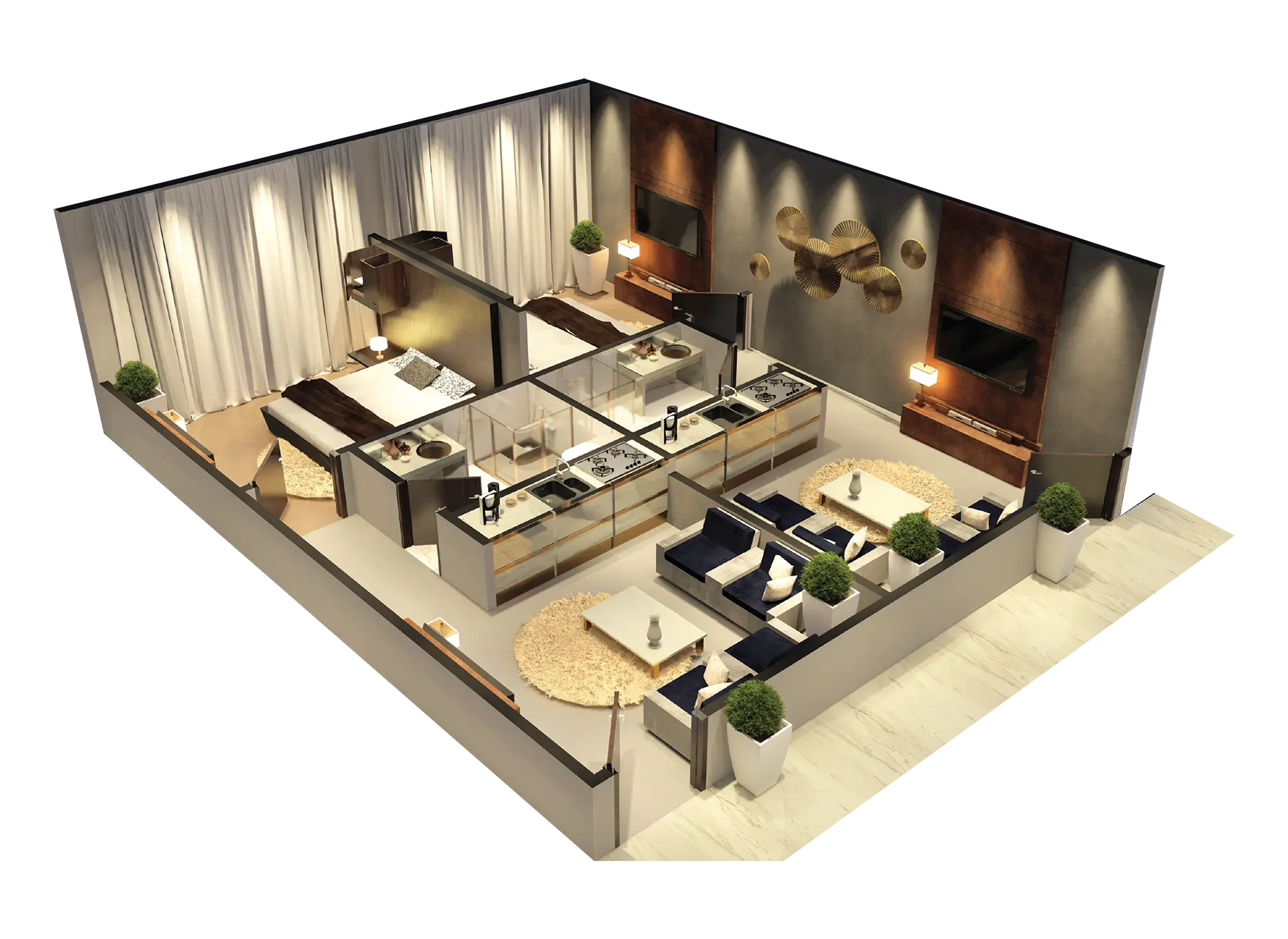 1 bed Apartment 3d layout