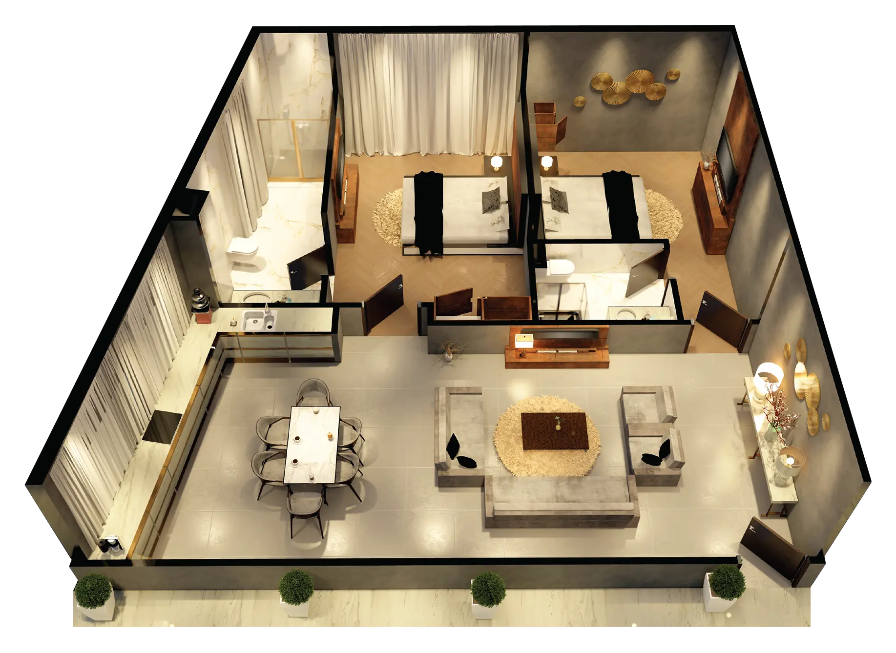 2 bed Apartment 3d layout